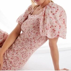 Anthropologie Another Love Pink Floral Smocked Dress